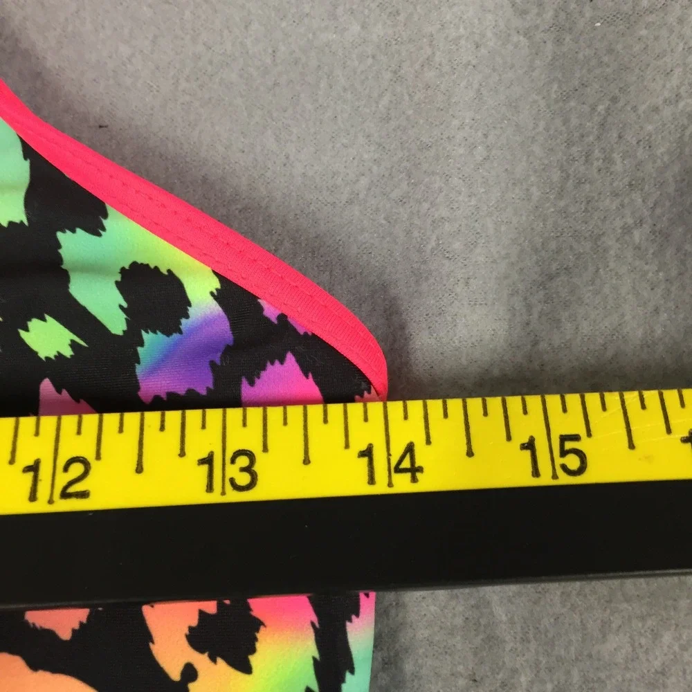 Girls Neon Rainbow Leopard Print One Piece Swim Dress Racerback Skirted Swimsuit